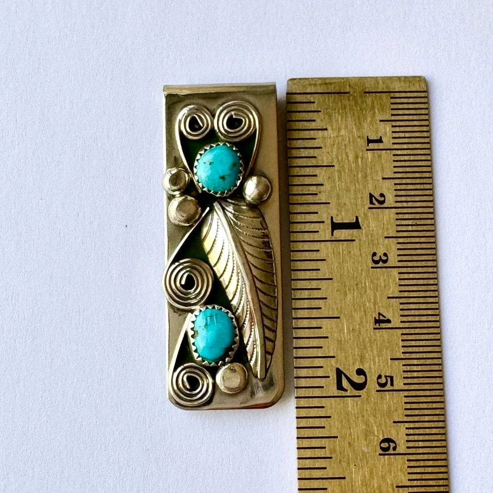 Navajo Money Clip Turquoise Sterling Wilbur Myers Native American Tooled